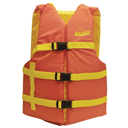 SEACHOICE Type III Boat Vest - Orange/Yellow, Adult Universal, 90 lbs. & Up 86230